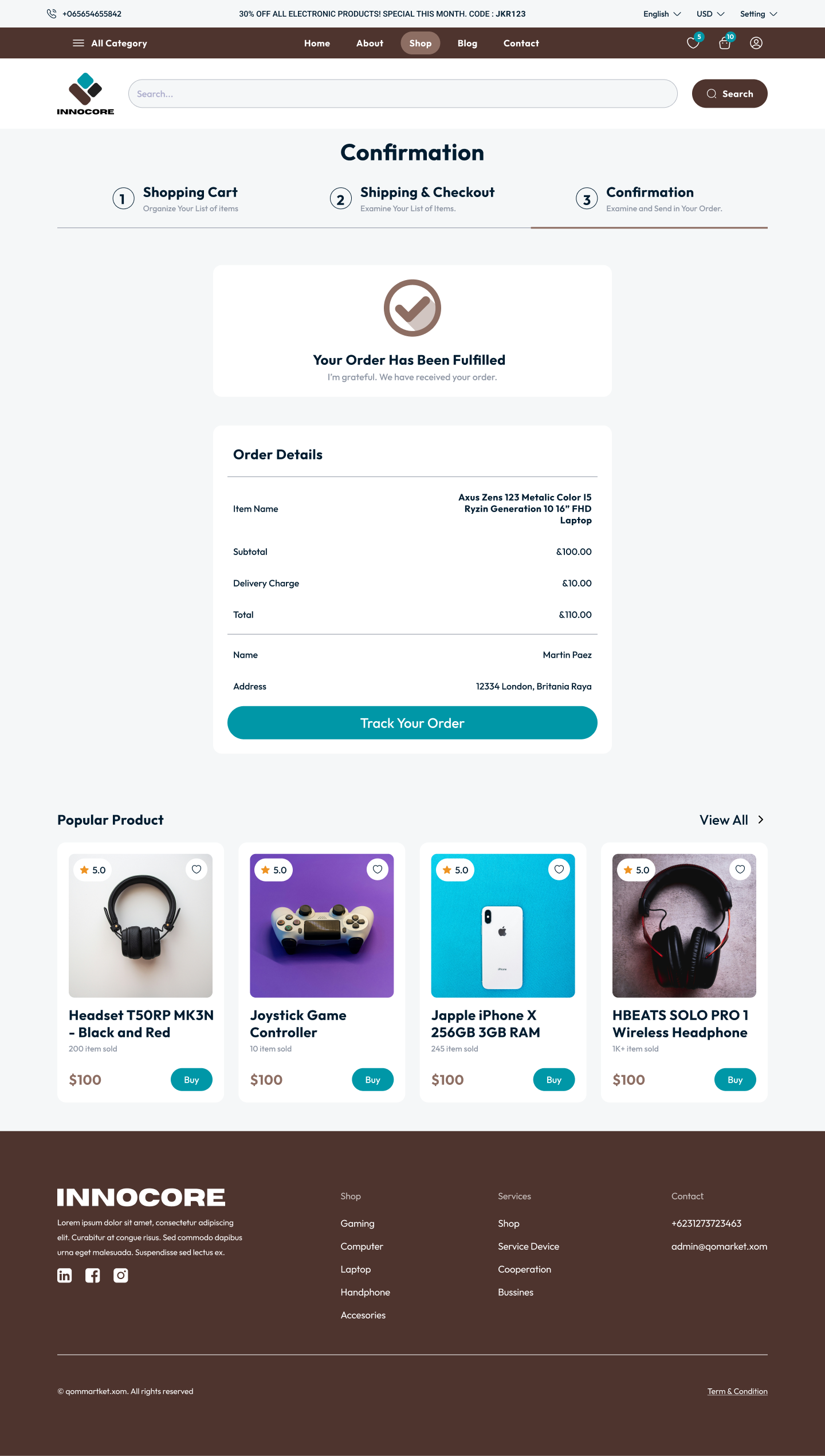 E-commerce screen