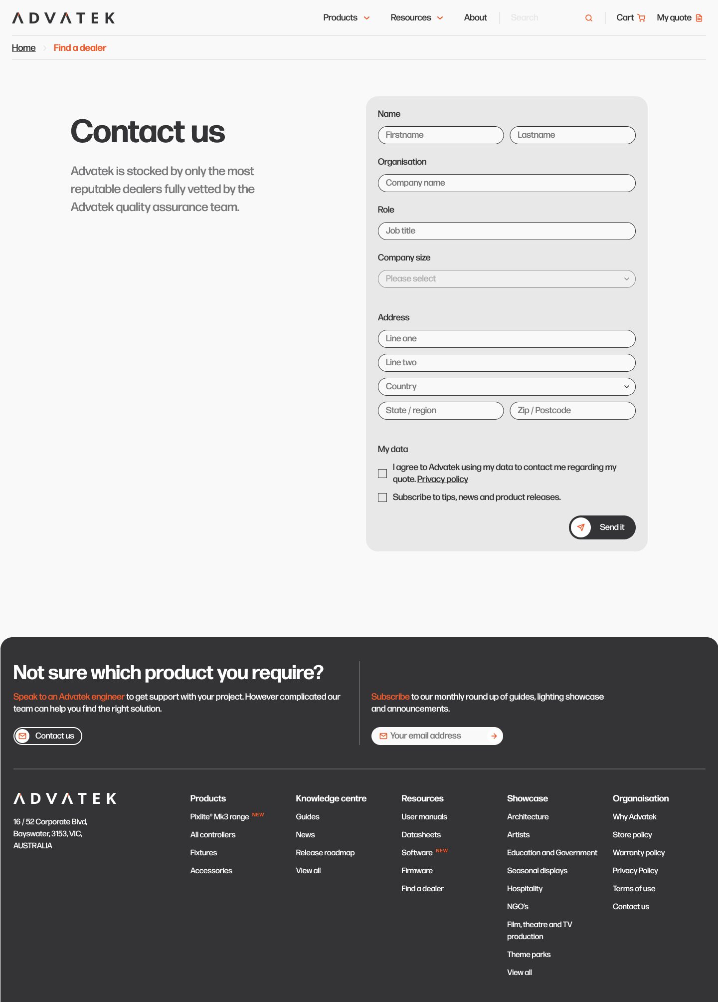 Advatek contact page form