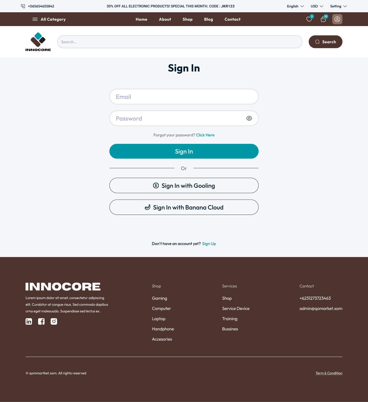 E-commerce screen