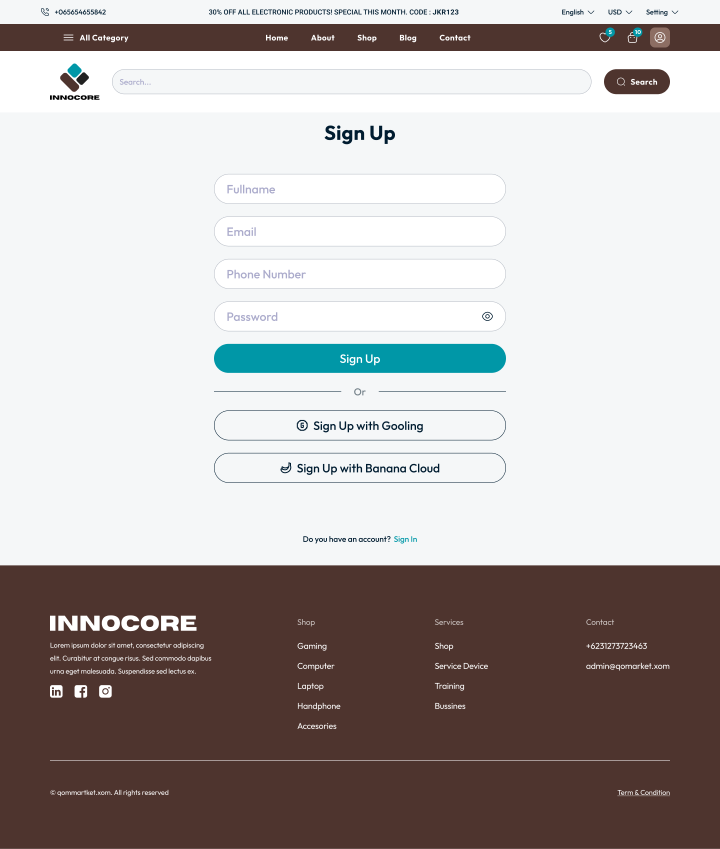 E-commerce screen