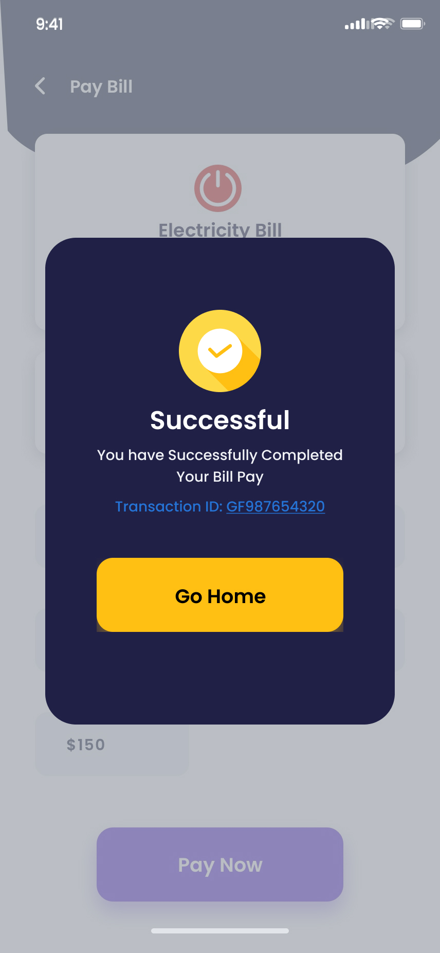 Payment screen