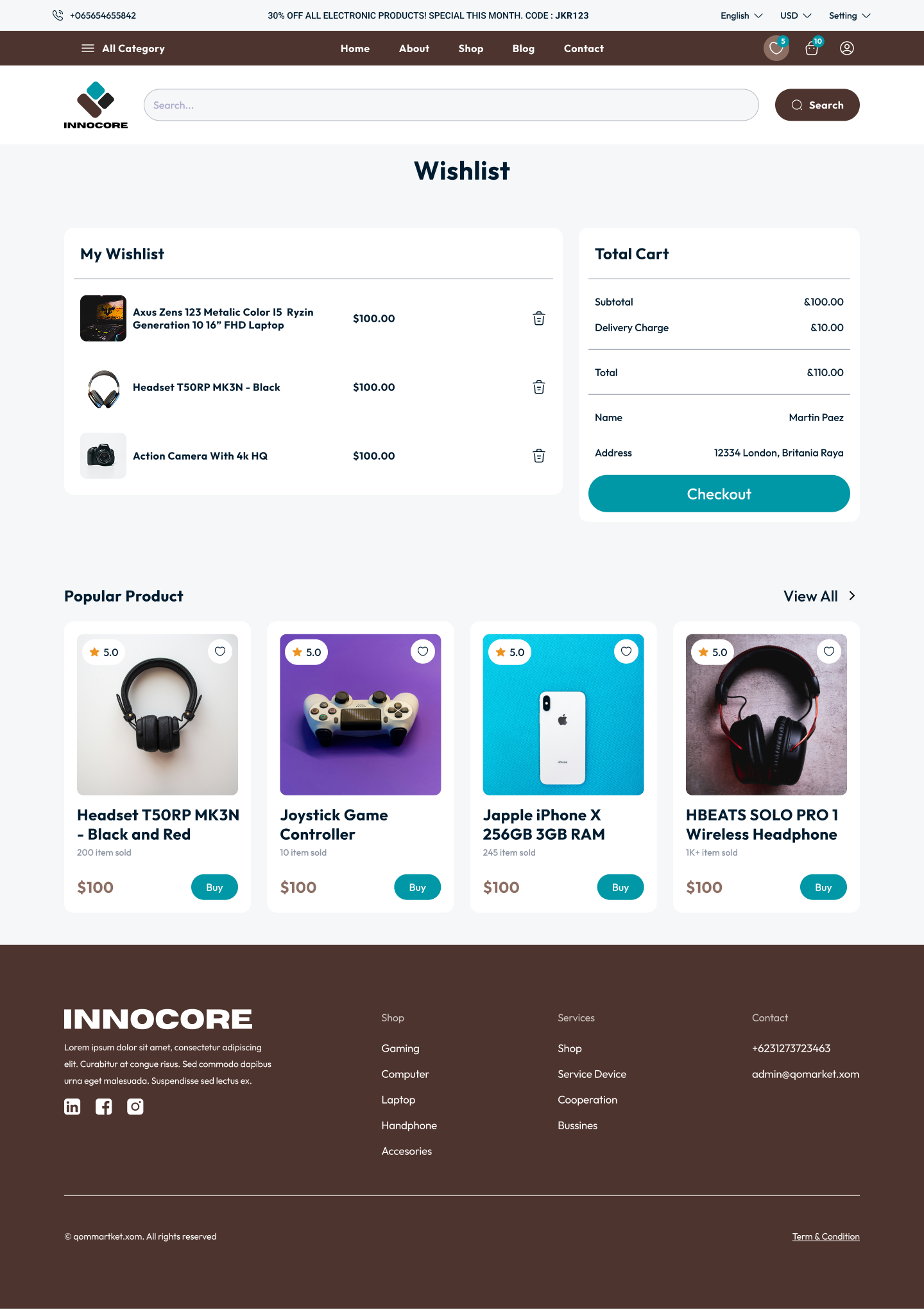 E-commerce screen