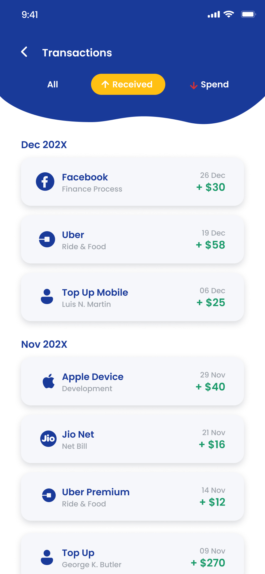 Wallet screen