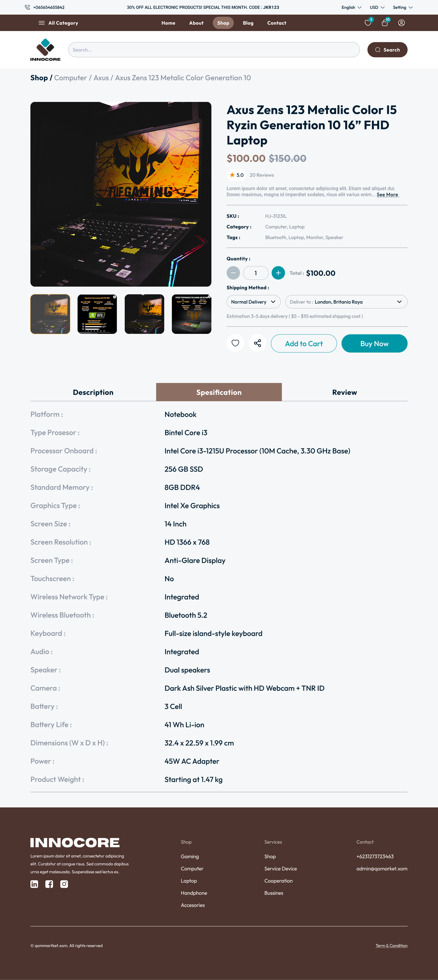 E-commerce screen