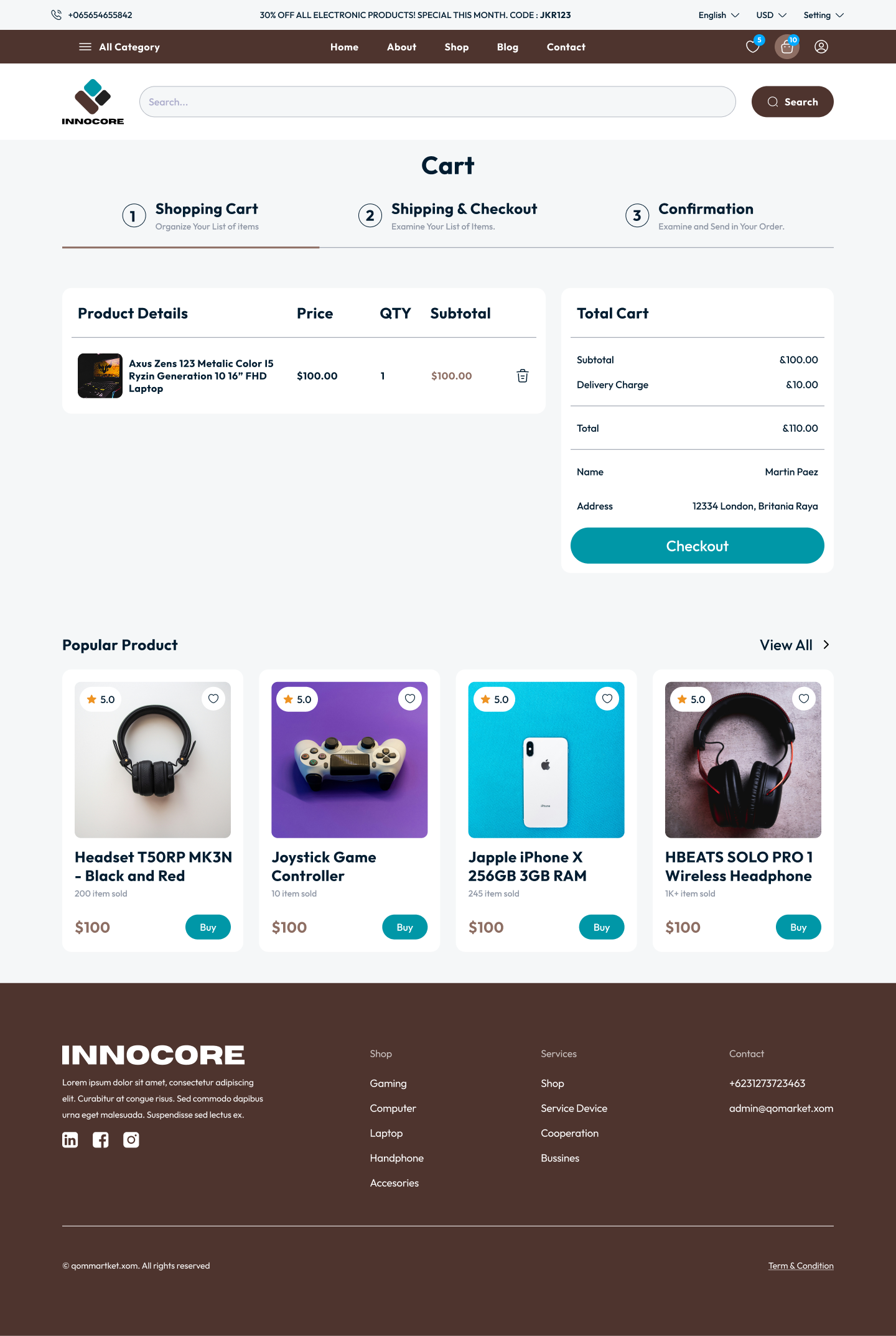 E-commerce screen