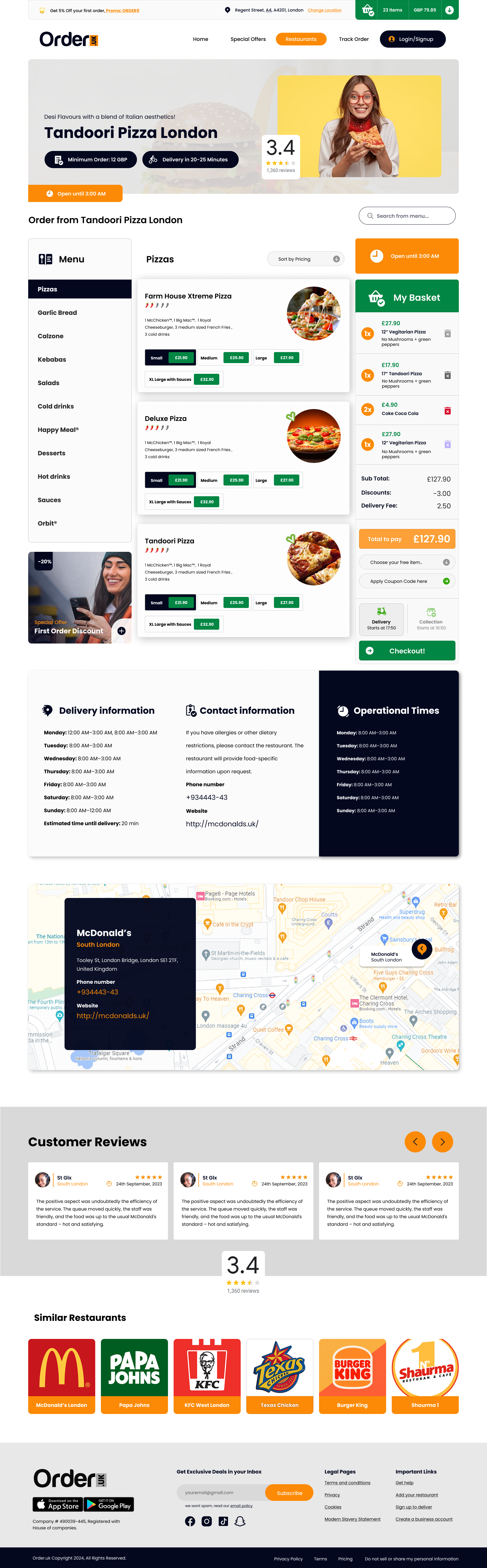 Order.uk ordering page with sticky basket