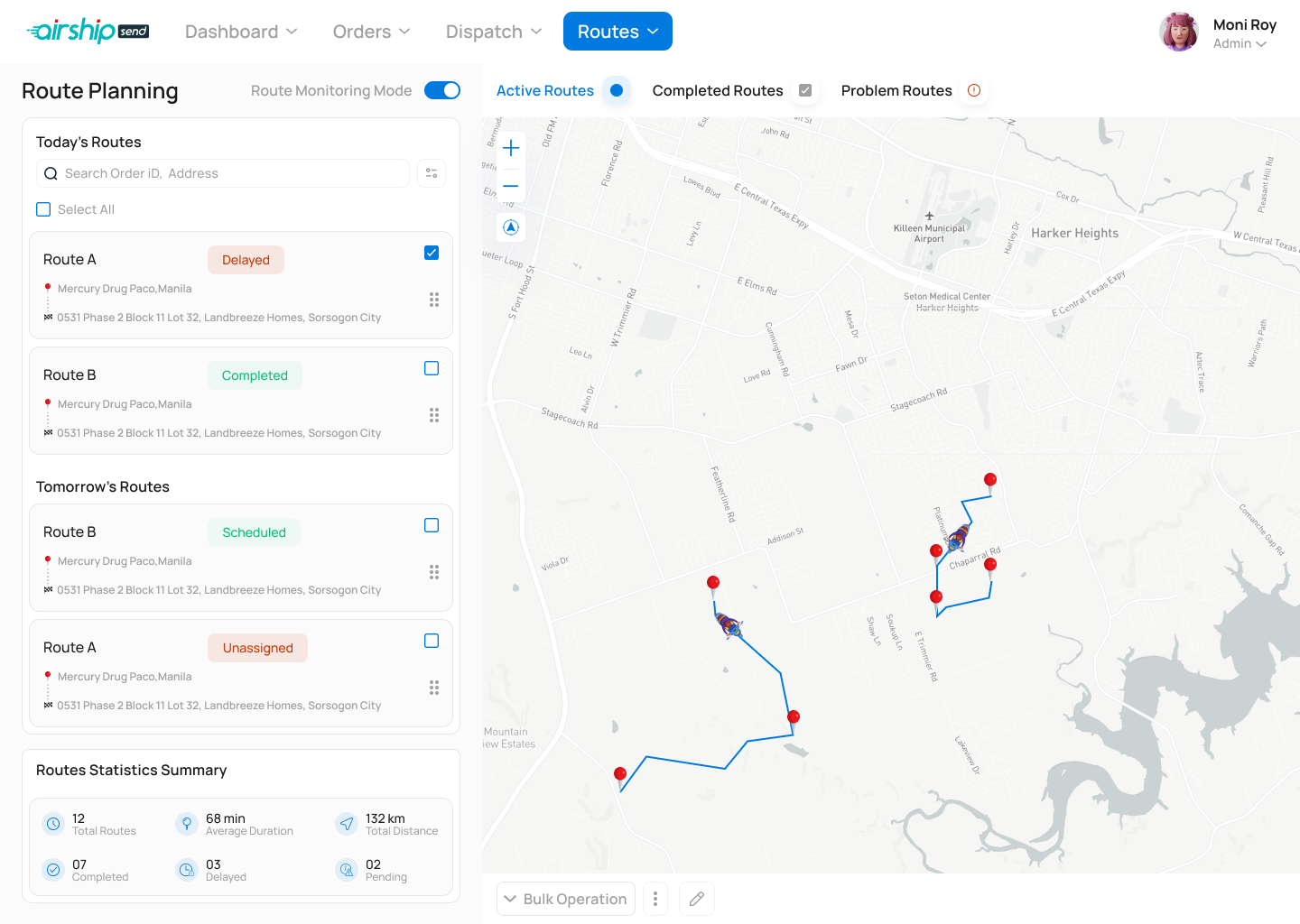 Routes monitoring