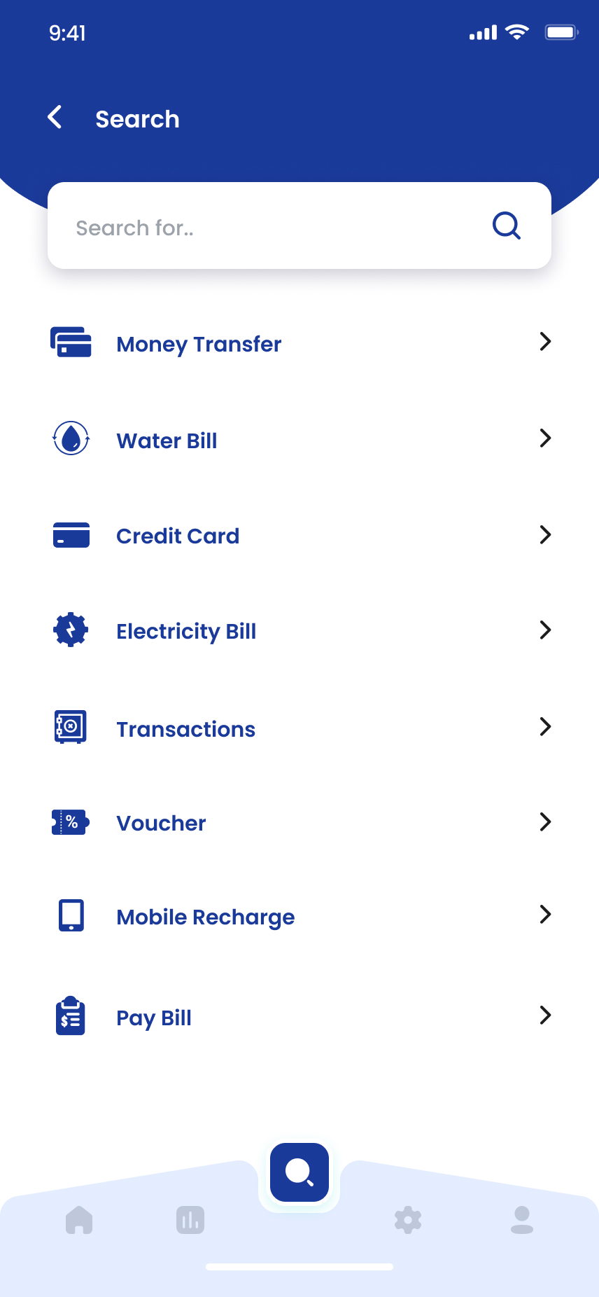 Services screen