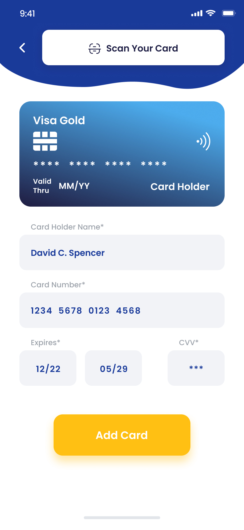 Card screen